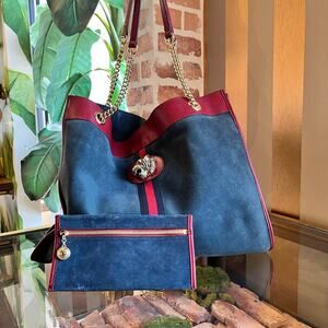 GUCCI Rajah Large Blue Suede Tote Bag